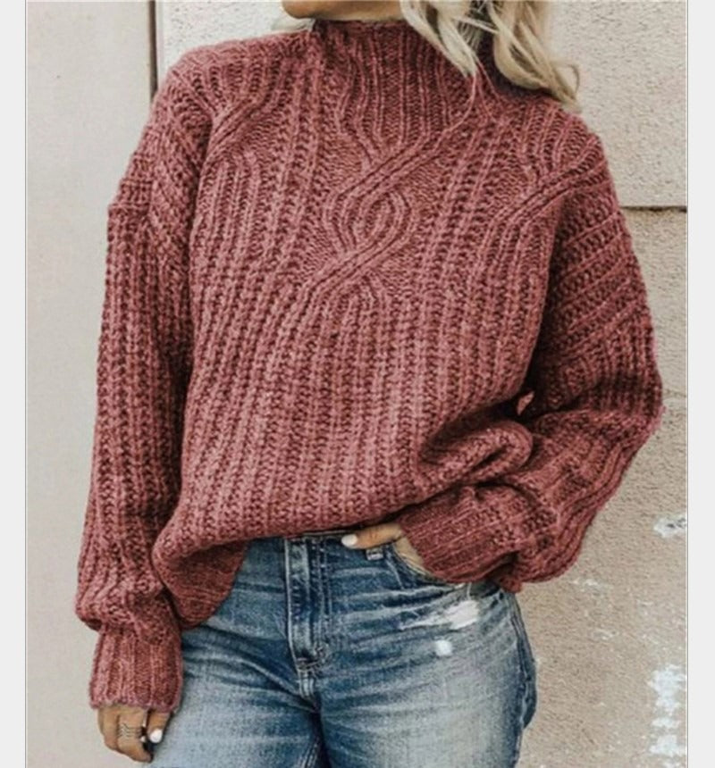 Women's sweater high neck Fried Dough Twists knitting top pullover