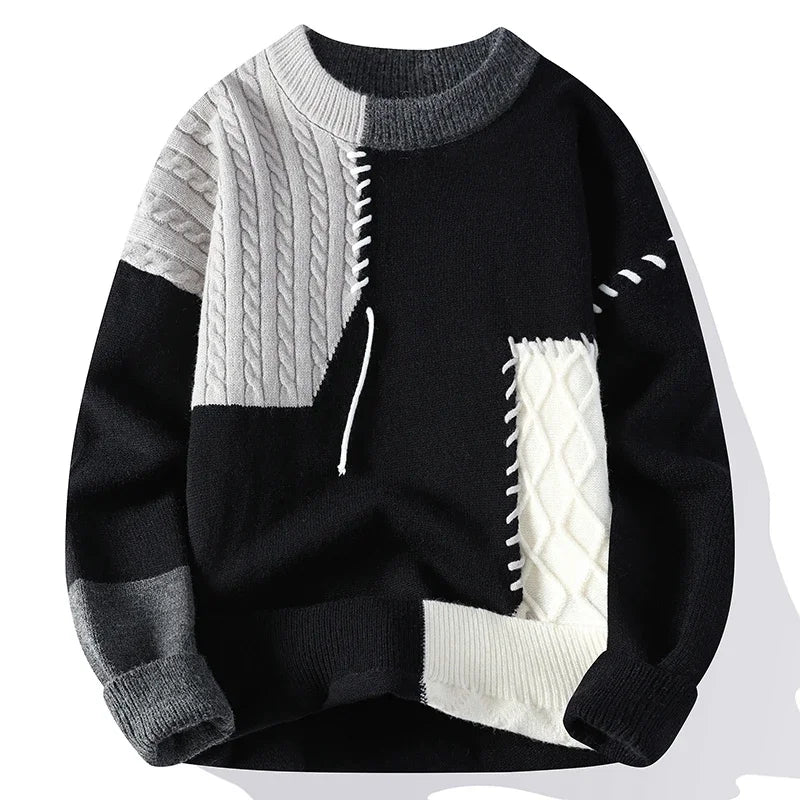 Plush contrasting sweater for boys round neck casual knit base sweater