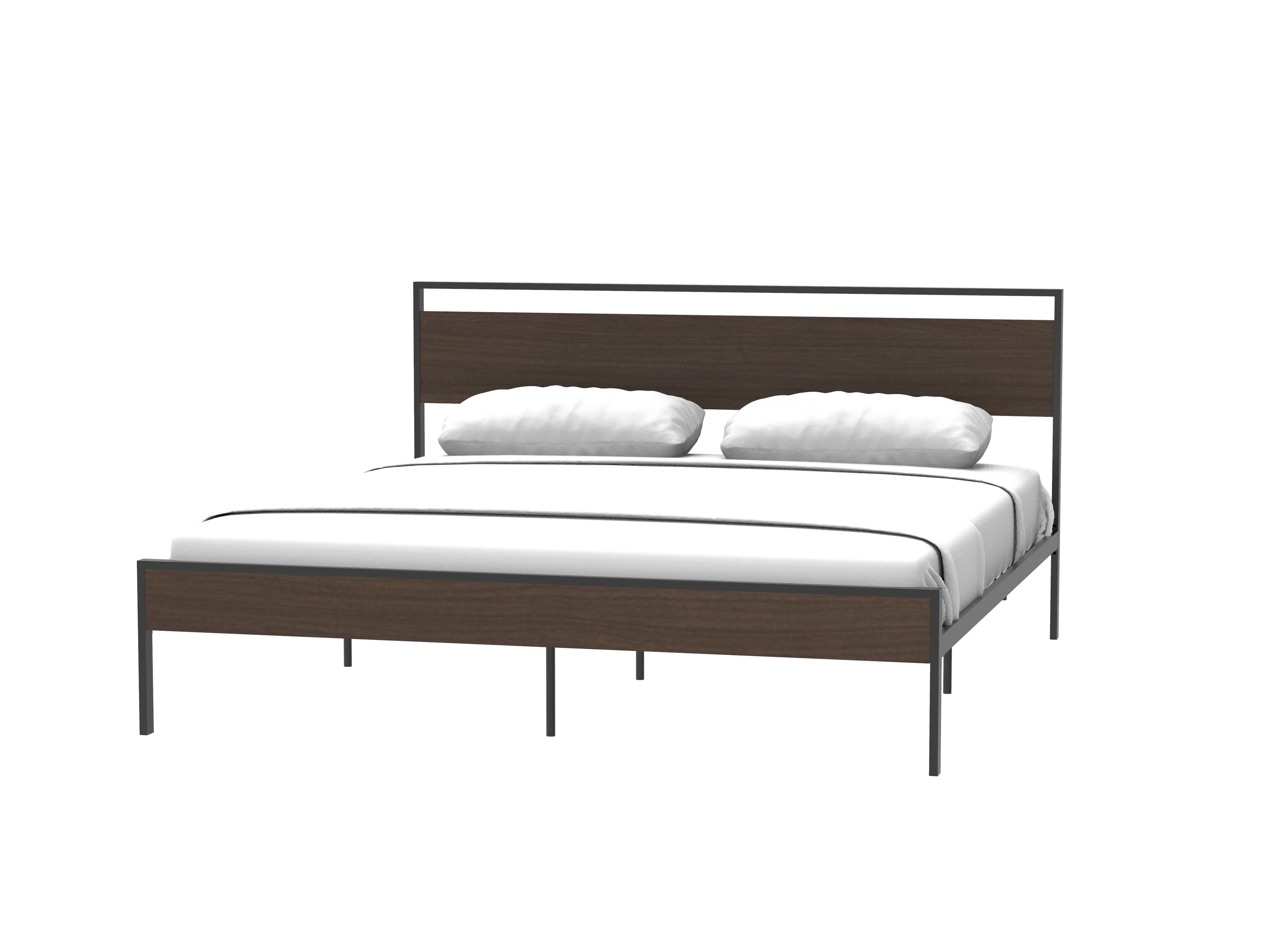 Ceres Metal Bed Black with Walnut wood Headboard&Footboard King