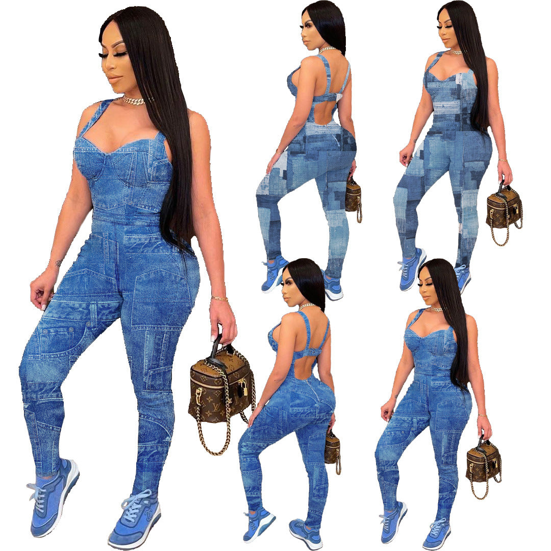 New European Suspenders Denim Jumpsuit