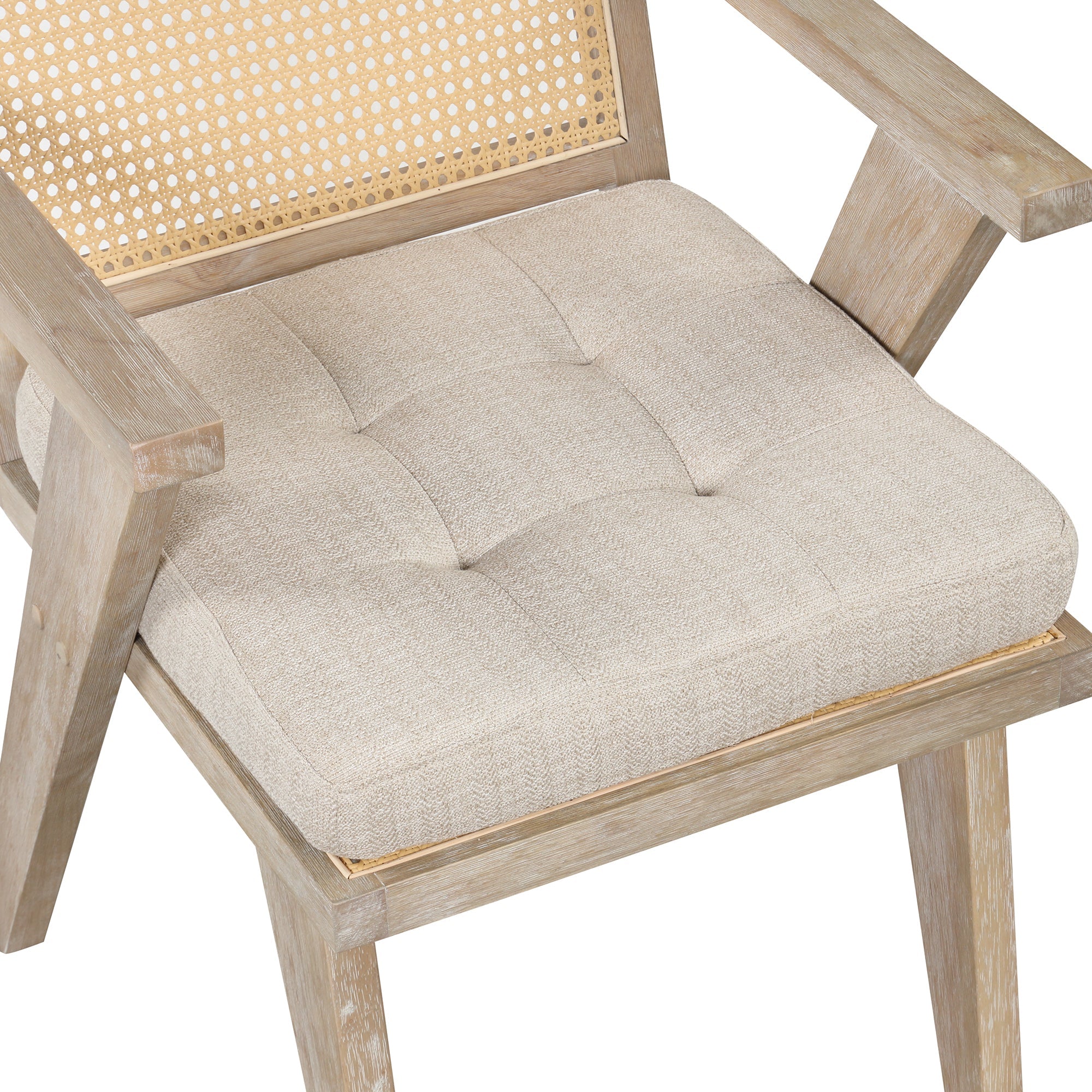 Mid-Century Accent Chair With Handcrafted Rattan Backrest and Padded