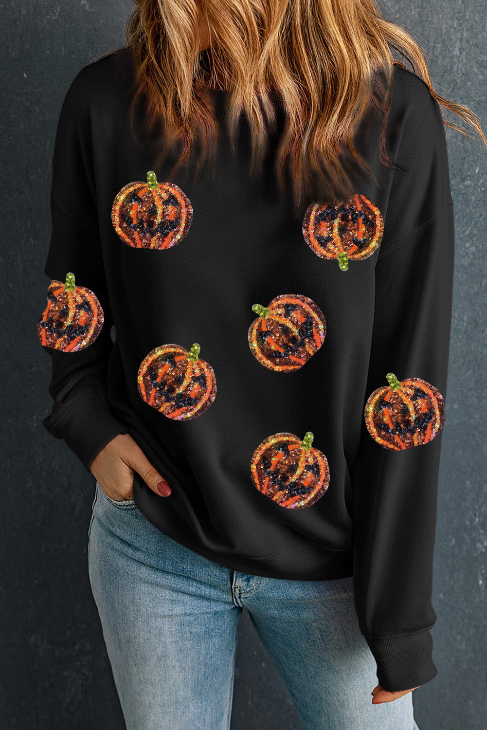 Sudadera con hombros caídos y estampado de calabaza