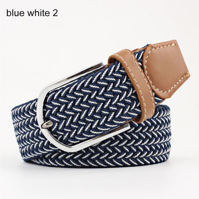 Women Belt Striped Elastic Men Belt Casual Fashion Jeans Dress Pin Buckle Waist Belts