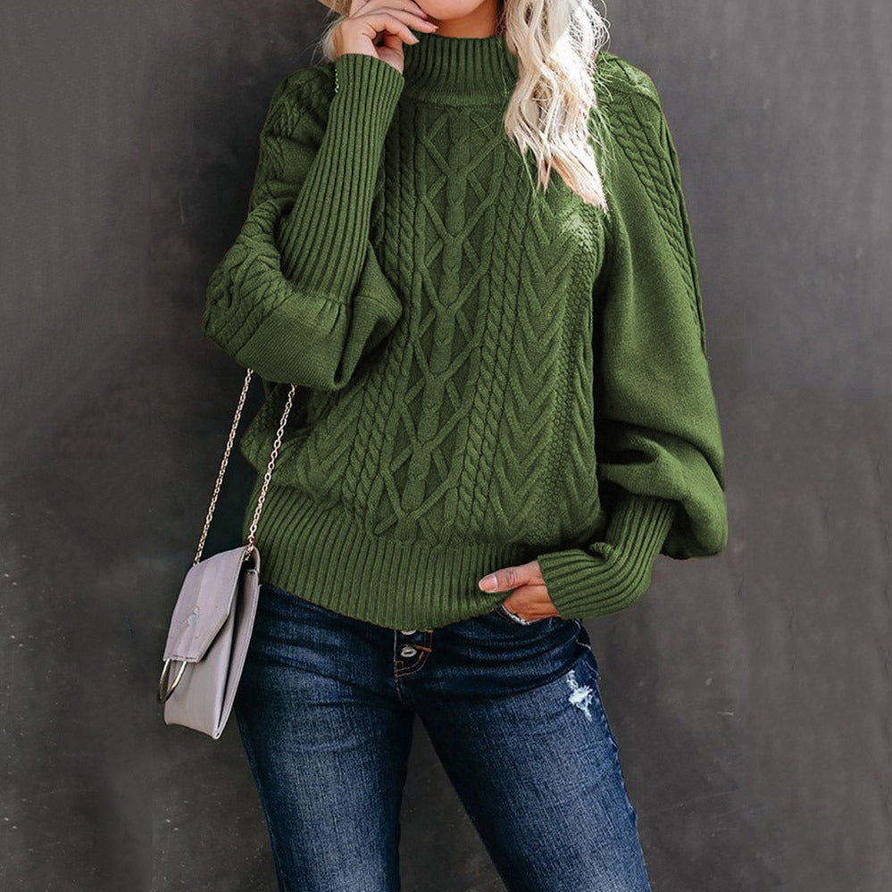 Winter New Medium Neck Sweater Women's Loose Long Sleeve Knitted Solid Color Sweater