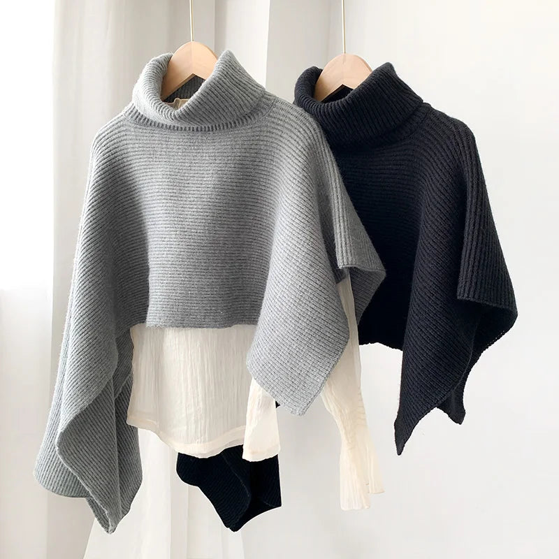 Sweater shawl high neck irregular cloak coat knitted scarf