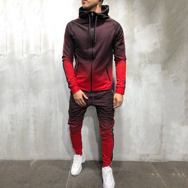 Ensemble de survêtement à fermeture éclair pour hommes, survêtement de sport 2 pièces, vêtements pour hommes, sweat à capuche imprimé, veste, pantalon, survêtements