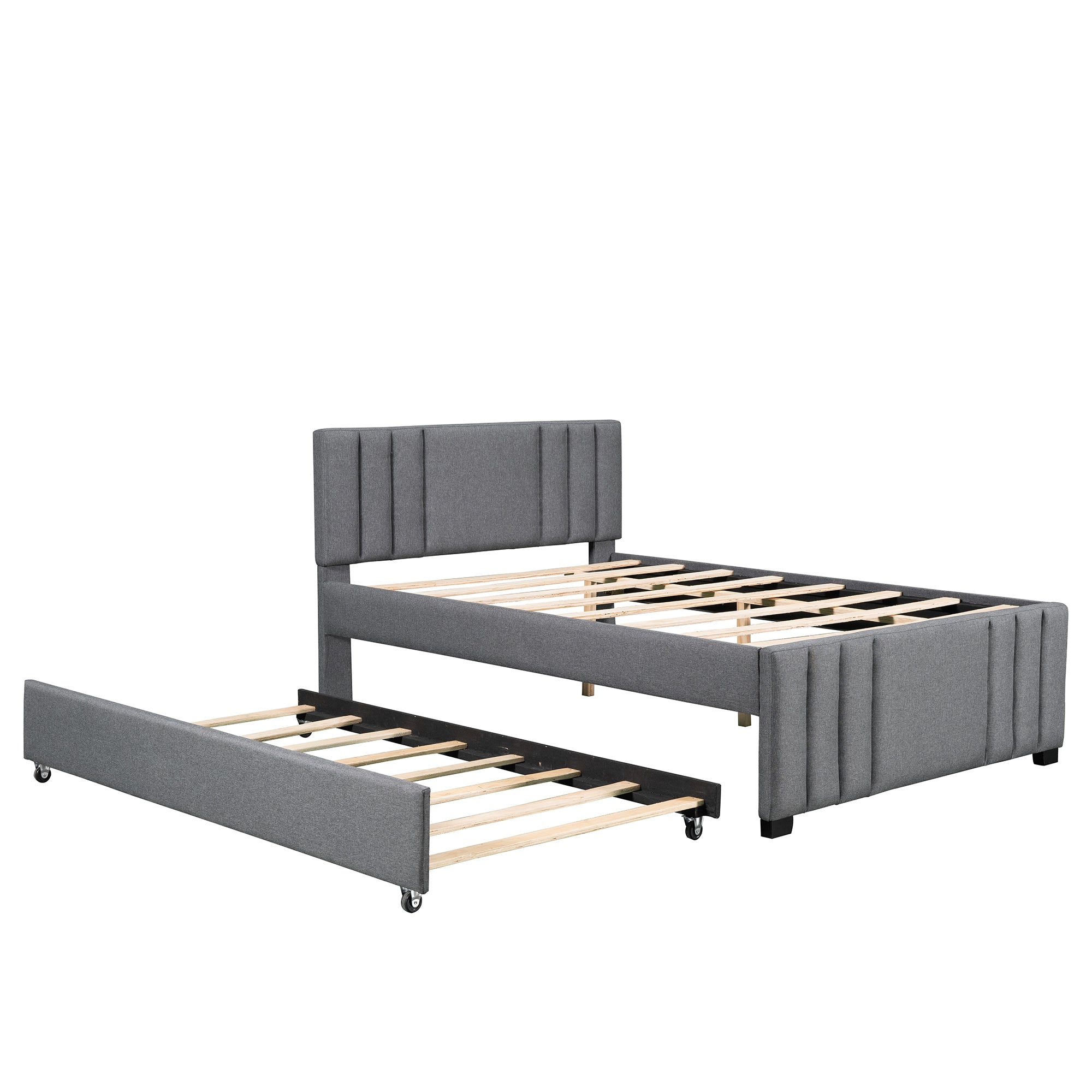 Full Upholstered Platform Bed with Trundle Grey