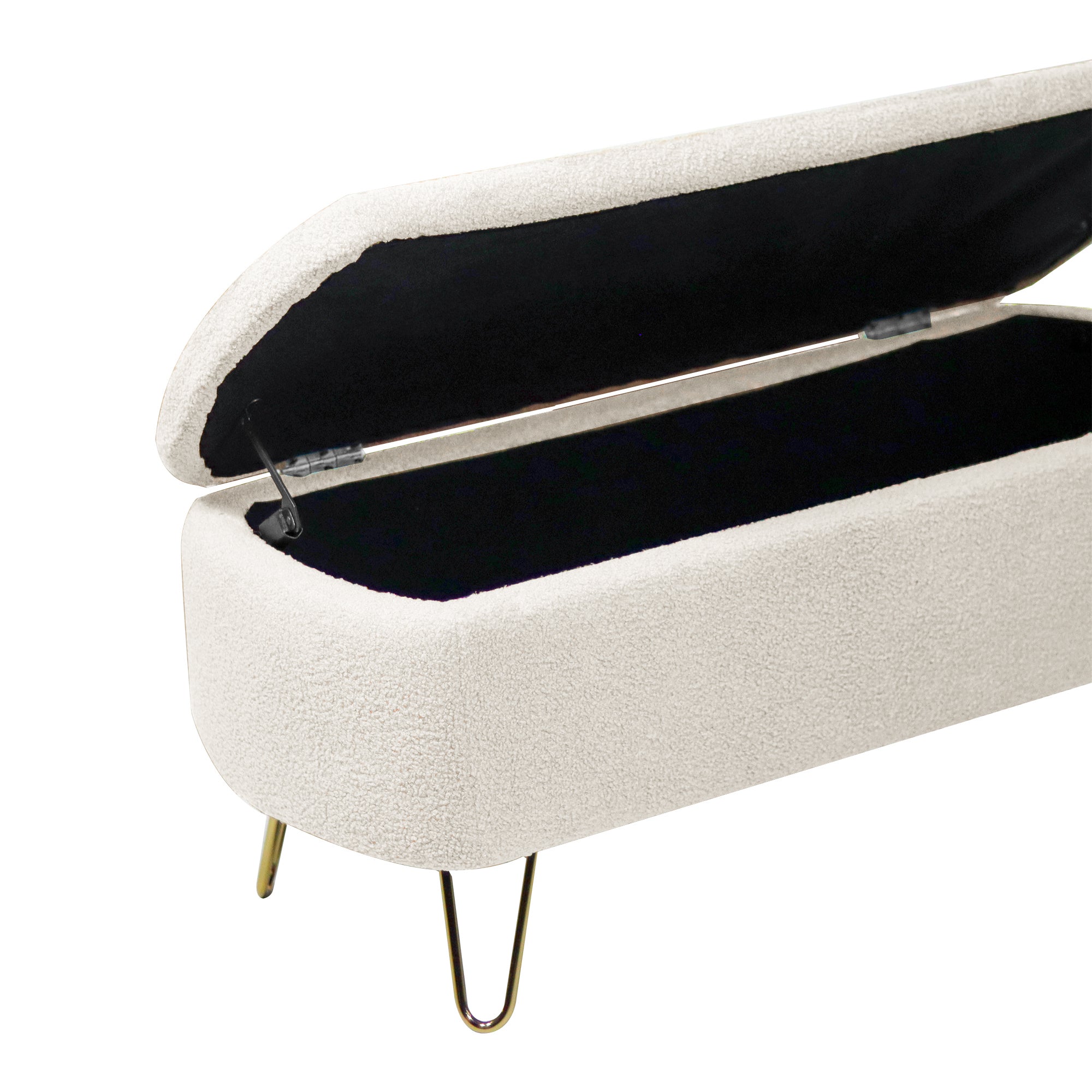 Ivory White Storage Ottoman Bench for End of Bed Gold Legs