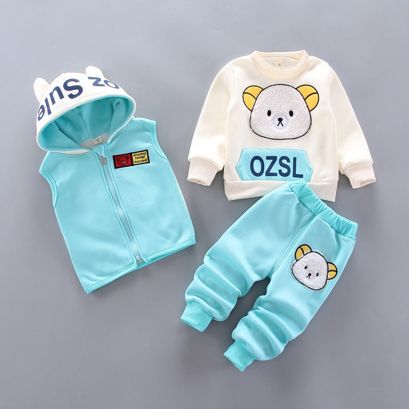 Autumn New Children's Clothing Autumn Clothing Plush Bear Three Piece Set Korean Children's Suit Trend