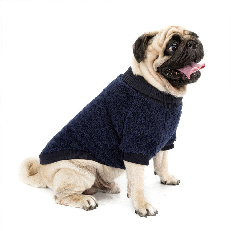 Ropa de invierno nueva de alta calidad para mascotas, ropa de cuello alto de color sólido de lana coral para perros, suministros para mascotas