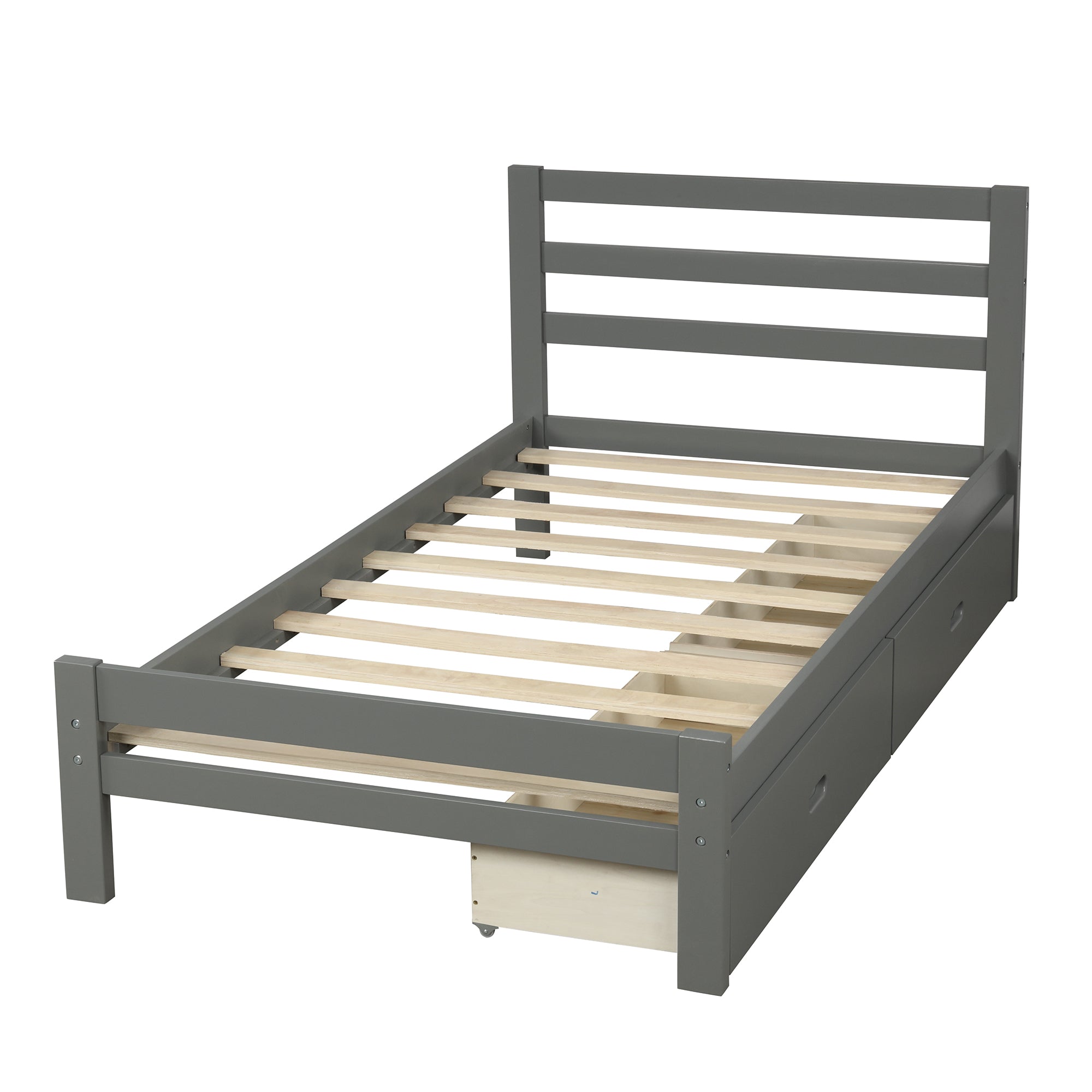 Wood platform bed with two drawers  twin (gray)