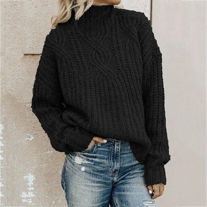 Women's sweater high neck Fried Dough Twists knitting top pullover