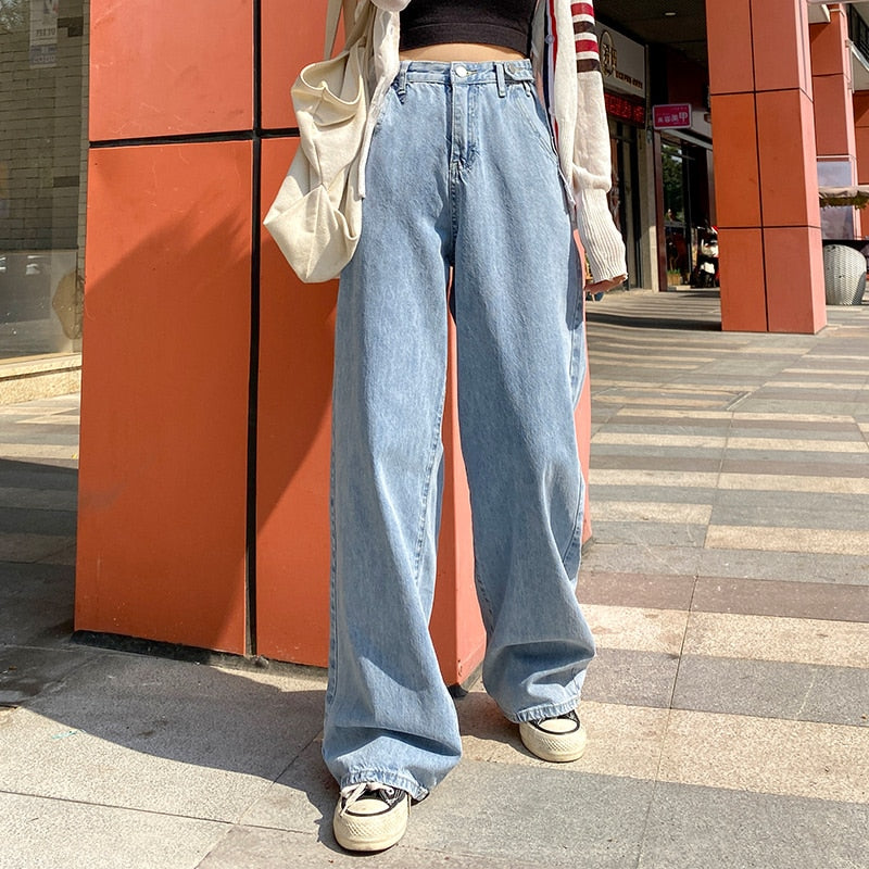 Woman Jeans High Waist Clothes Wide Leg Denim Clothing Blue Streetwear Vintage Quality 2020 Fashion Straight Pants