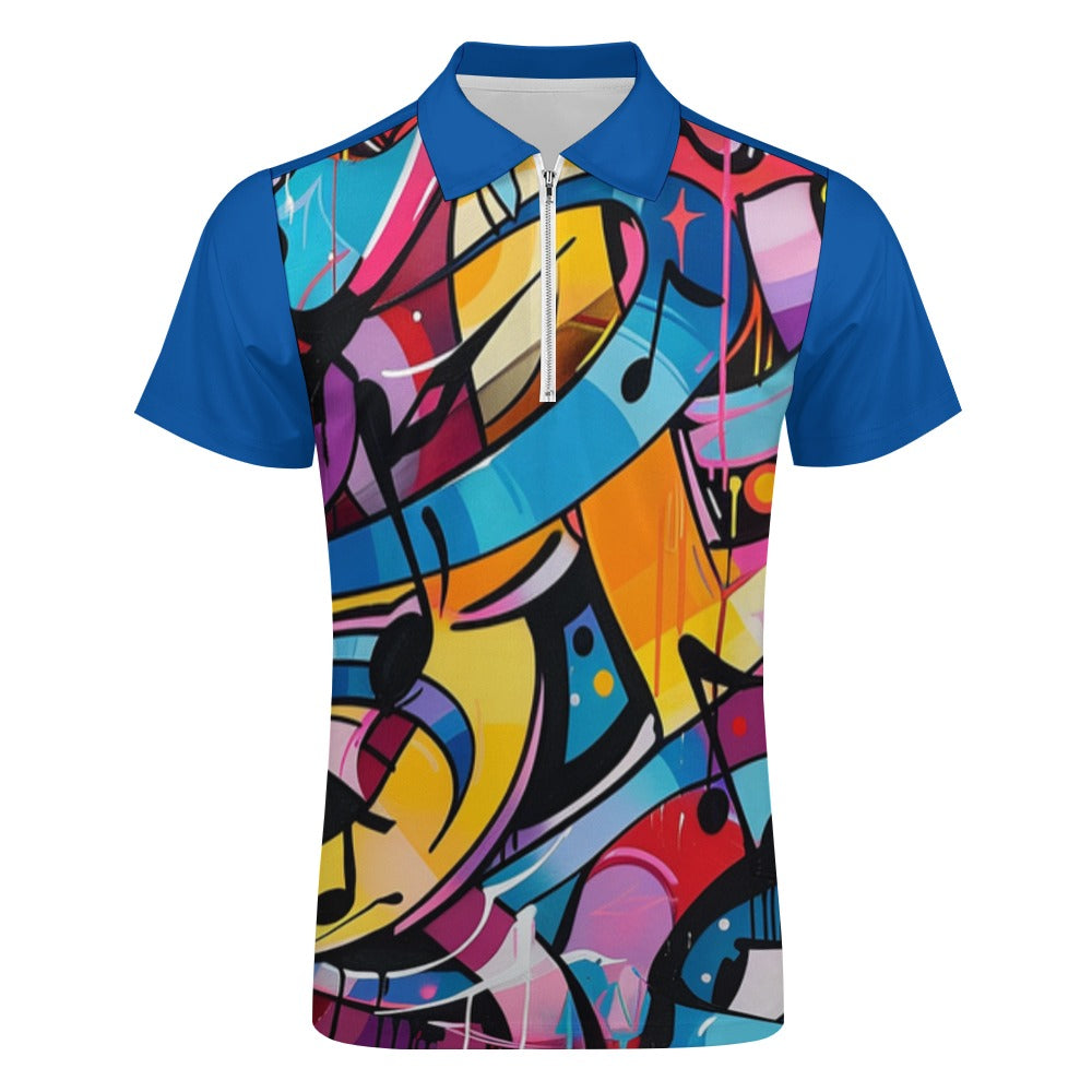 All That Jazz Multi Print and Zip Up Solid Short Sleeve Polo Shirt