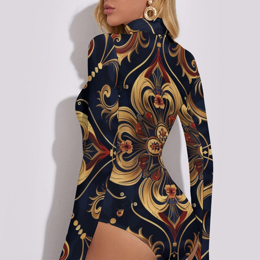 Women's Printed Turtleneck Long Sleeve Bodysuit