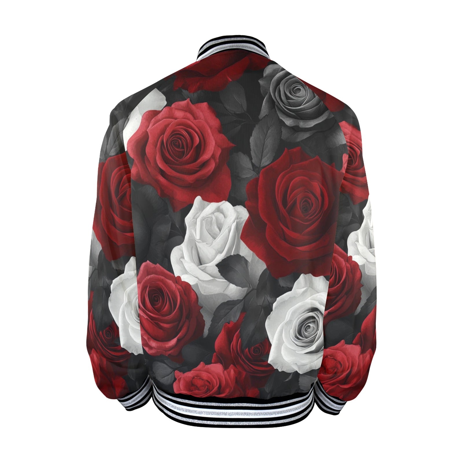 QREATRZ Roses Men's Limited Edition Striped Trim Bomber Jacket