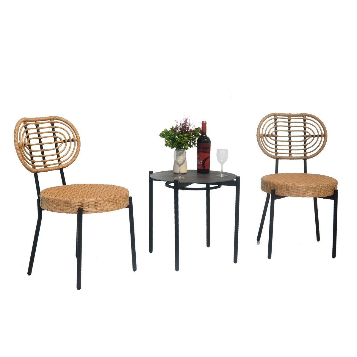 3 Pieces Of Luxury Outdoor Wicker Furniture - Patio Bistro Style Table And Chair Combination - Qreatrz Fashion and Design LLC