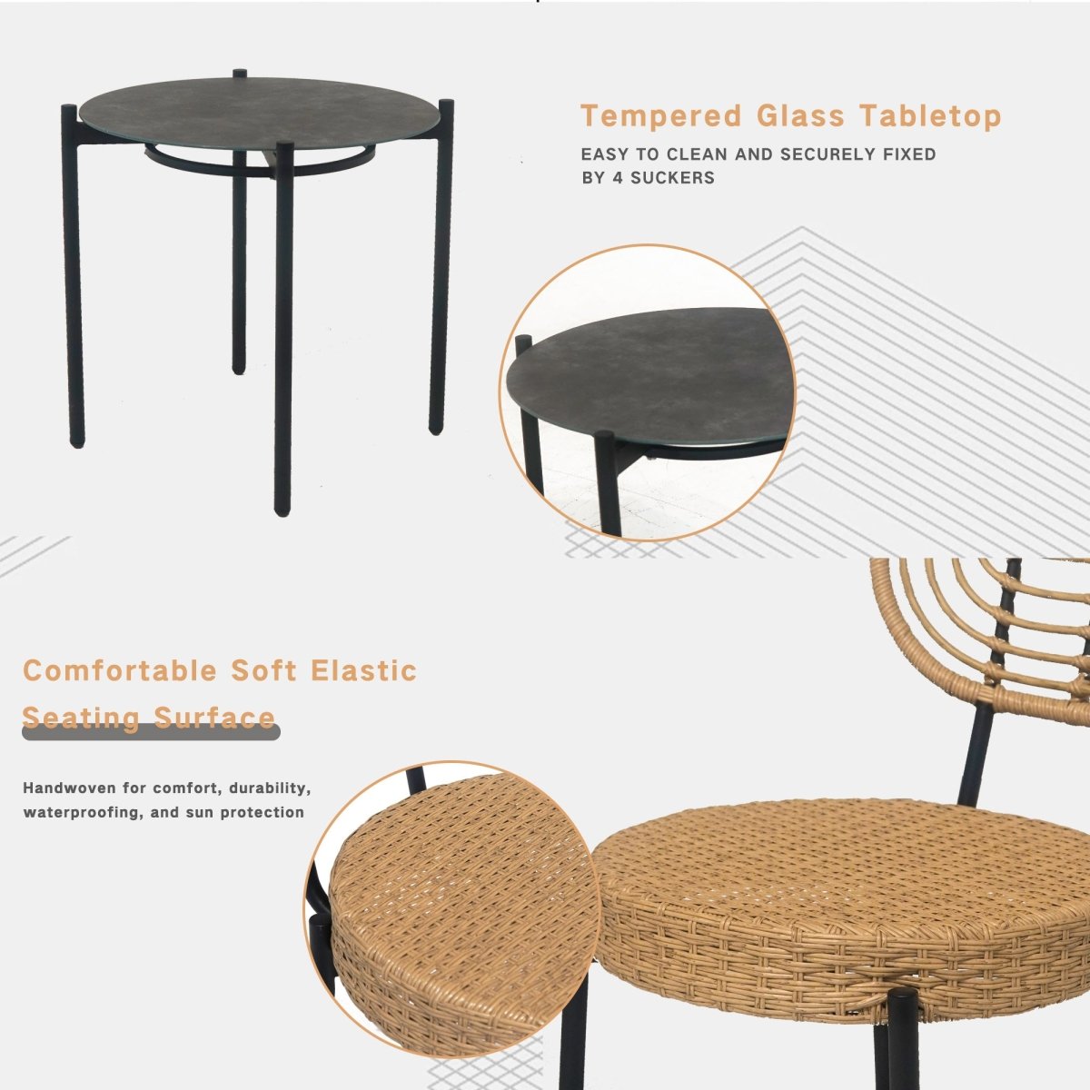 3 Pieces Of Luxury Outdoor Wicker Furniture - Patio Bistro Style Table And Chair Combination - Qreatrz Fashion and Design LLC