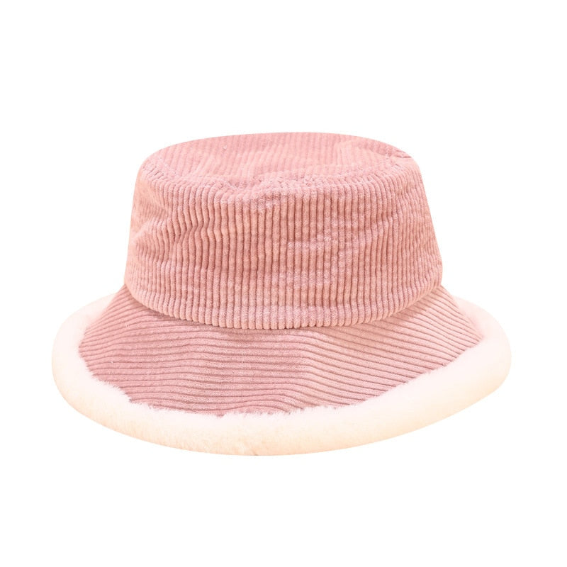 Autumn Winter Bucket Hats Women Corduroy Panama Hat Thick  Warm Plush Fisherman Cap For Girl crimping Basin Hat kapelusz