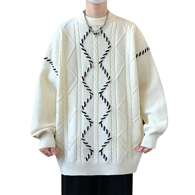 Round neck sweater, men's trendy brand, paired with a woolen sweater inside