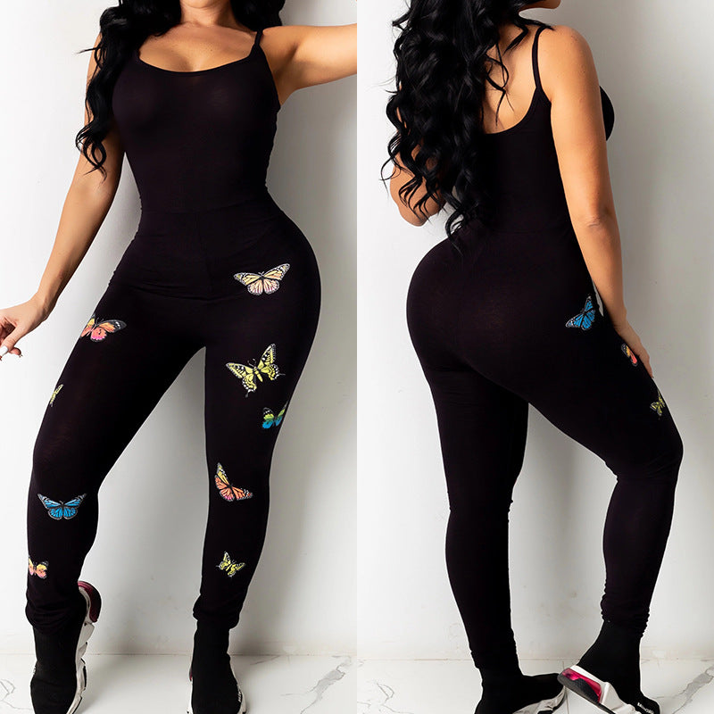 Butterfly Pattern Yoga Sexy Hip-Lifting Sling Jumpsuit