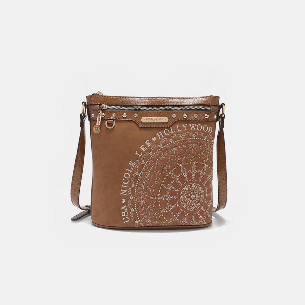 Sac à bandoulière Nicole Lee USA avec broderies métalliques et strass incrustés