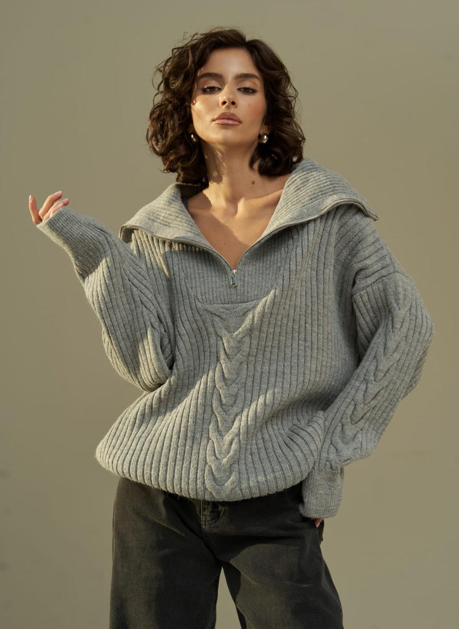 European and American Spring and Autumn New Knitted Sweater Knitted Sweater V-neck Hooded Women's Top