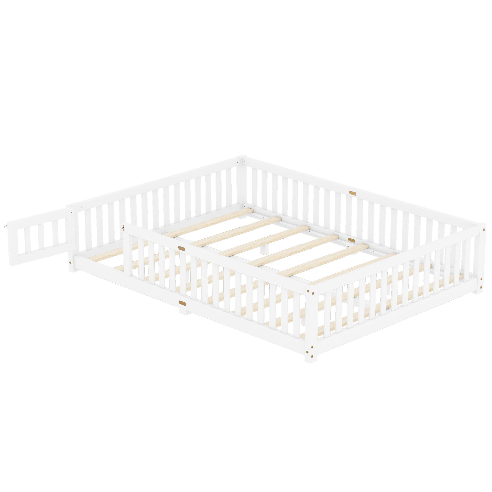 Cama Queen Size con barandillas de seguridad y puerta para niños, color blanco