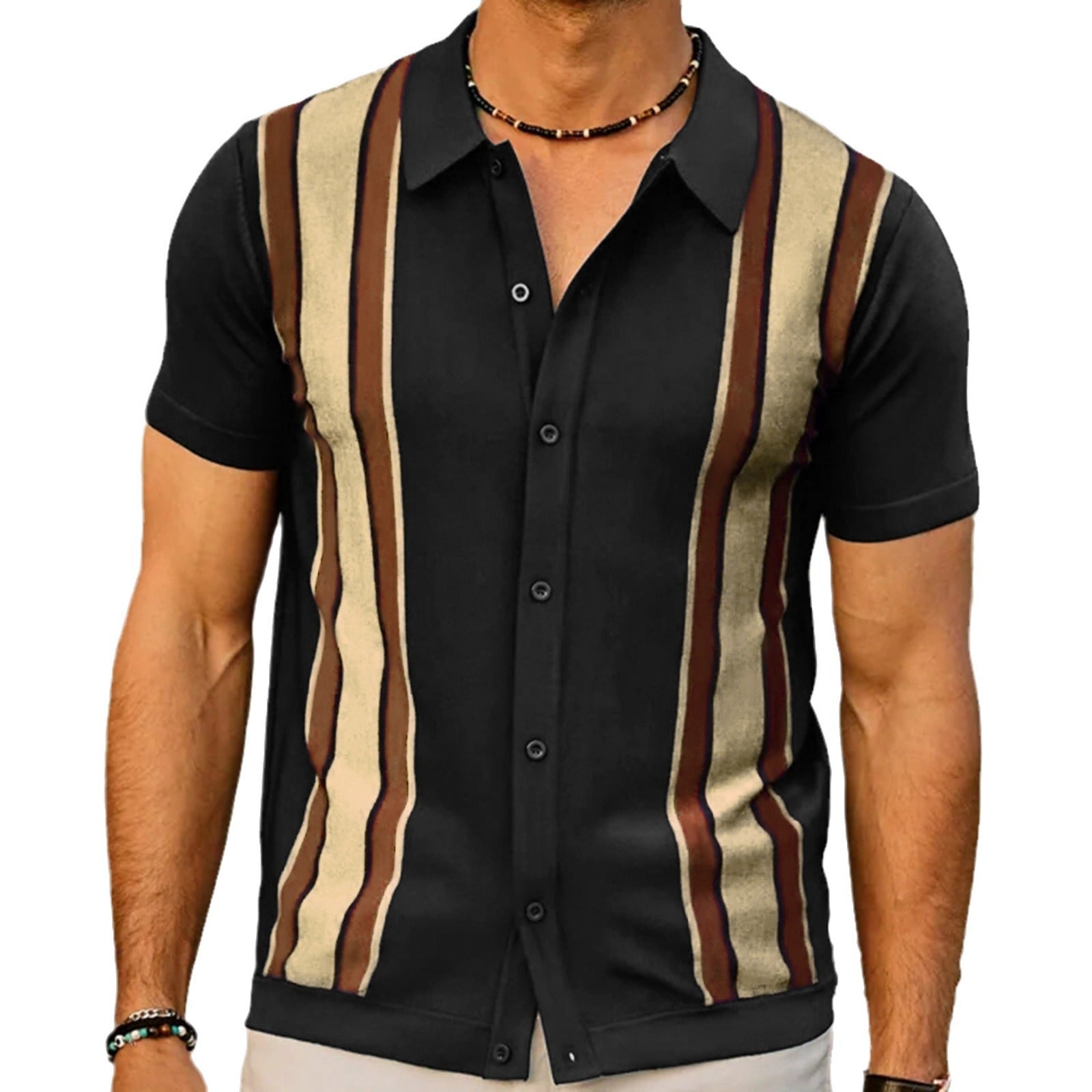 Men's Knitted Shirt Spliced Contrast Business POLO Shirt