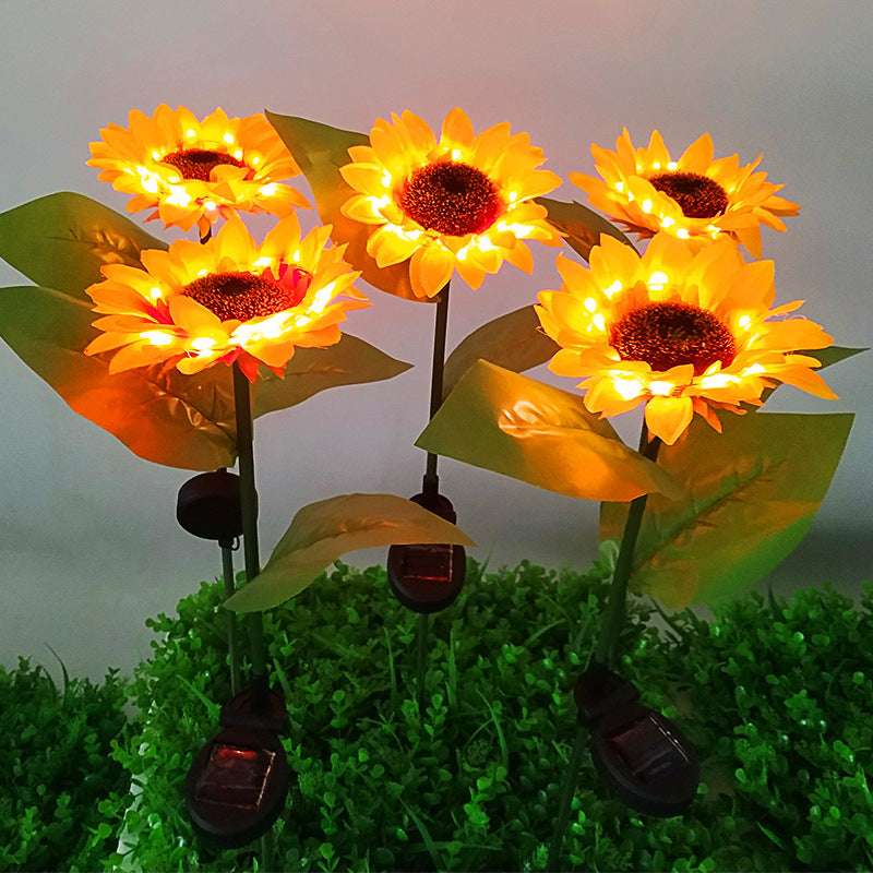 Lampe solaire avec prise de terre, lampe à trois têtes, lampe de simulation de tournesol à quatre têtes, lampe de jardin, lampe de paysage de jardin 