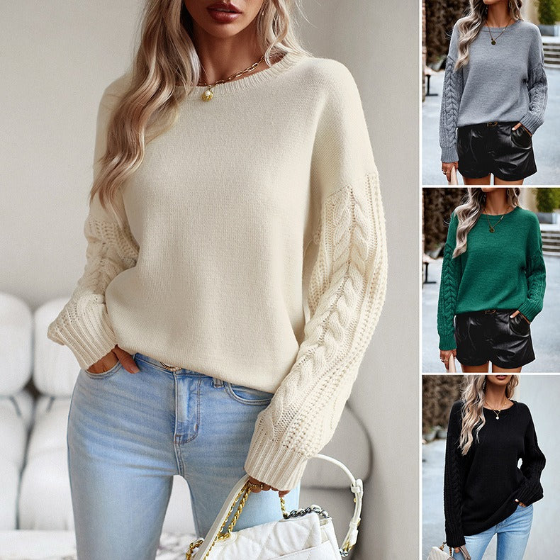 European and American round neck sweater women's autumn and winter women's long sleeved knitted sweater top