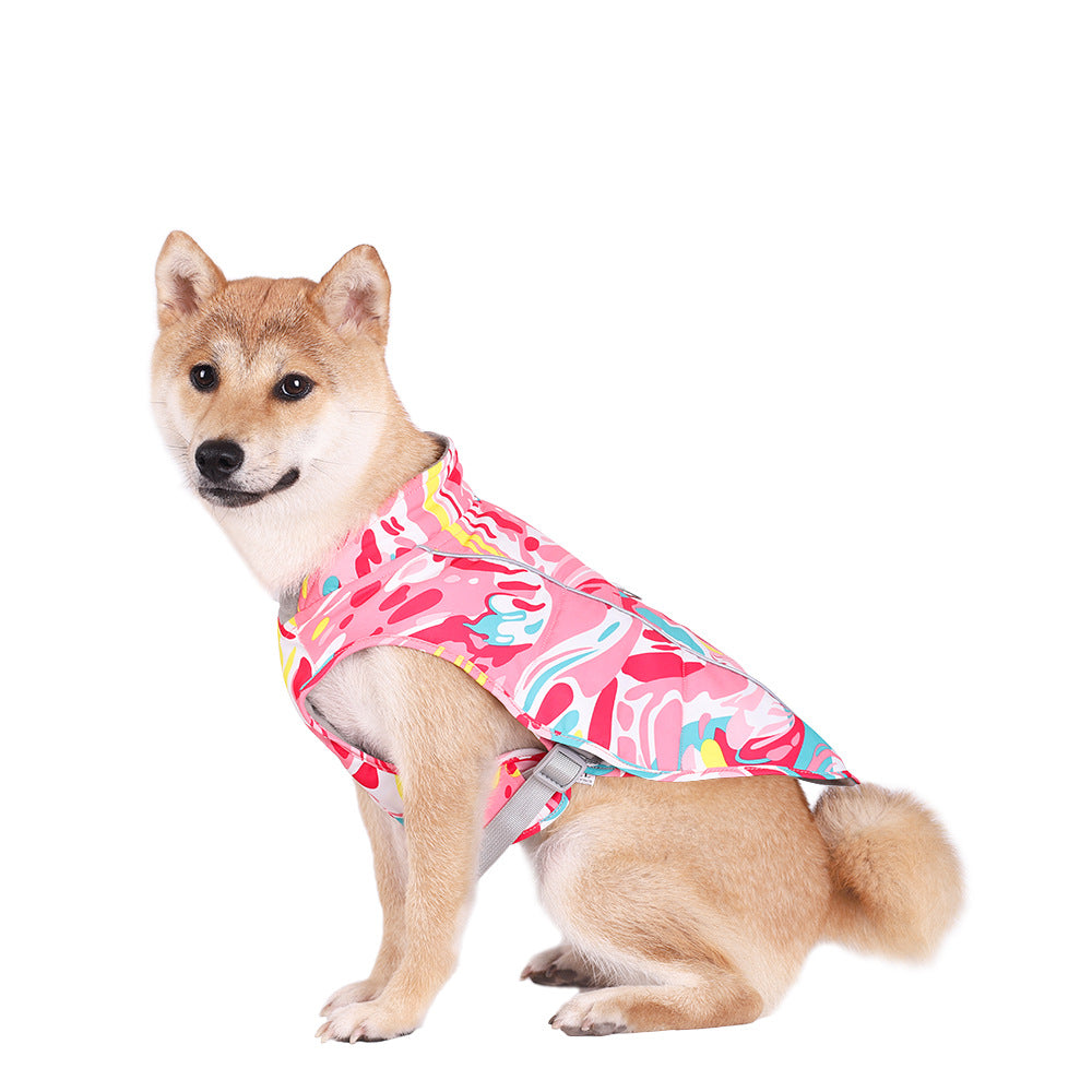 Chaqueta de otoño e invierno con estampado reflectante impermeable y gruesa para mascotas