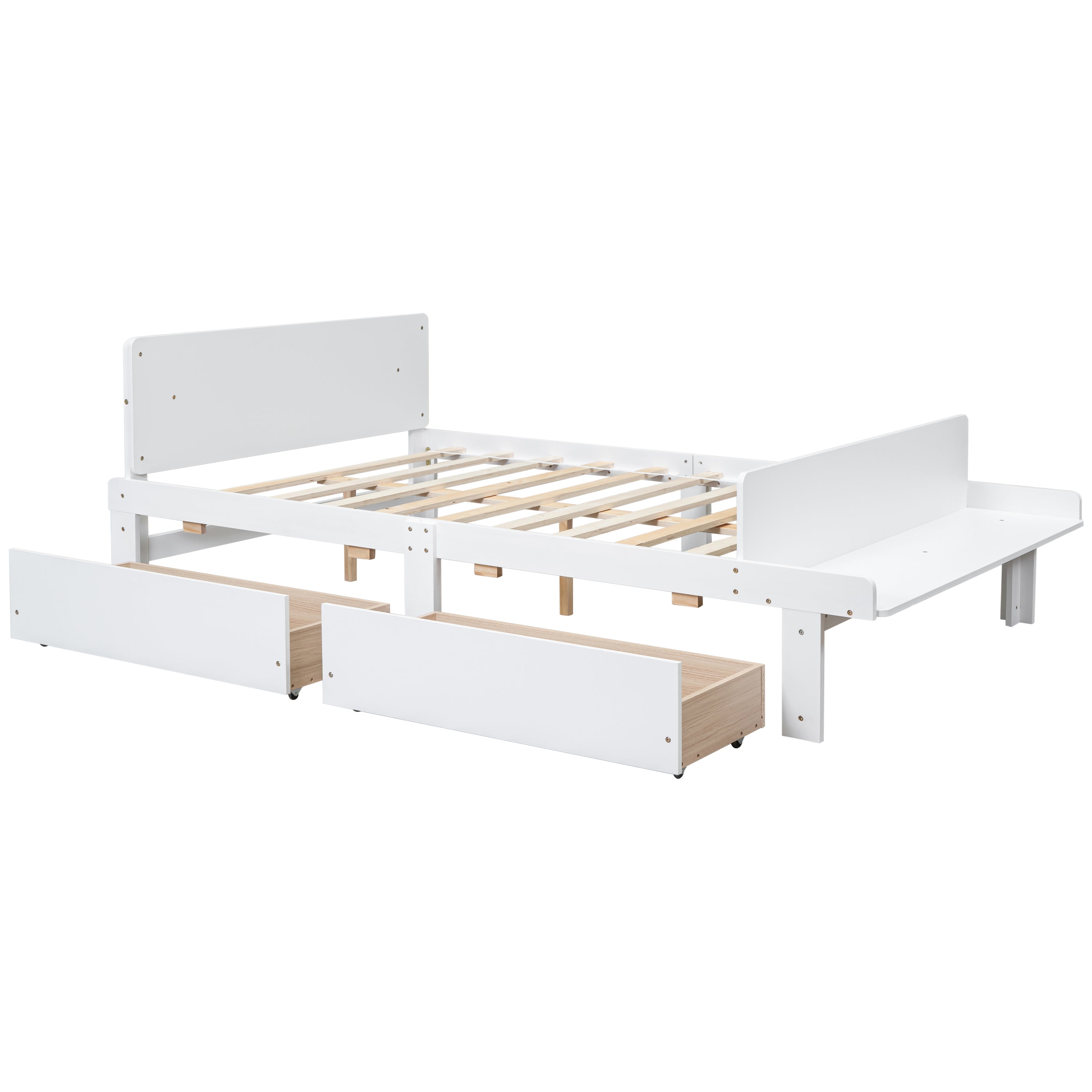 Full Bed with Footboard Bench 2 drawers White