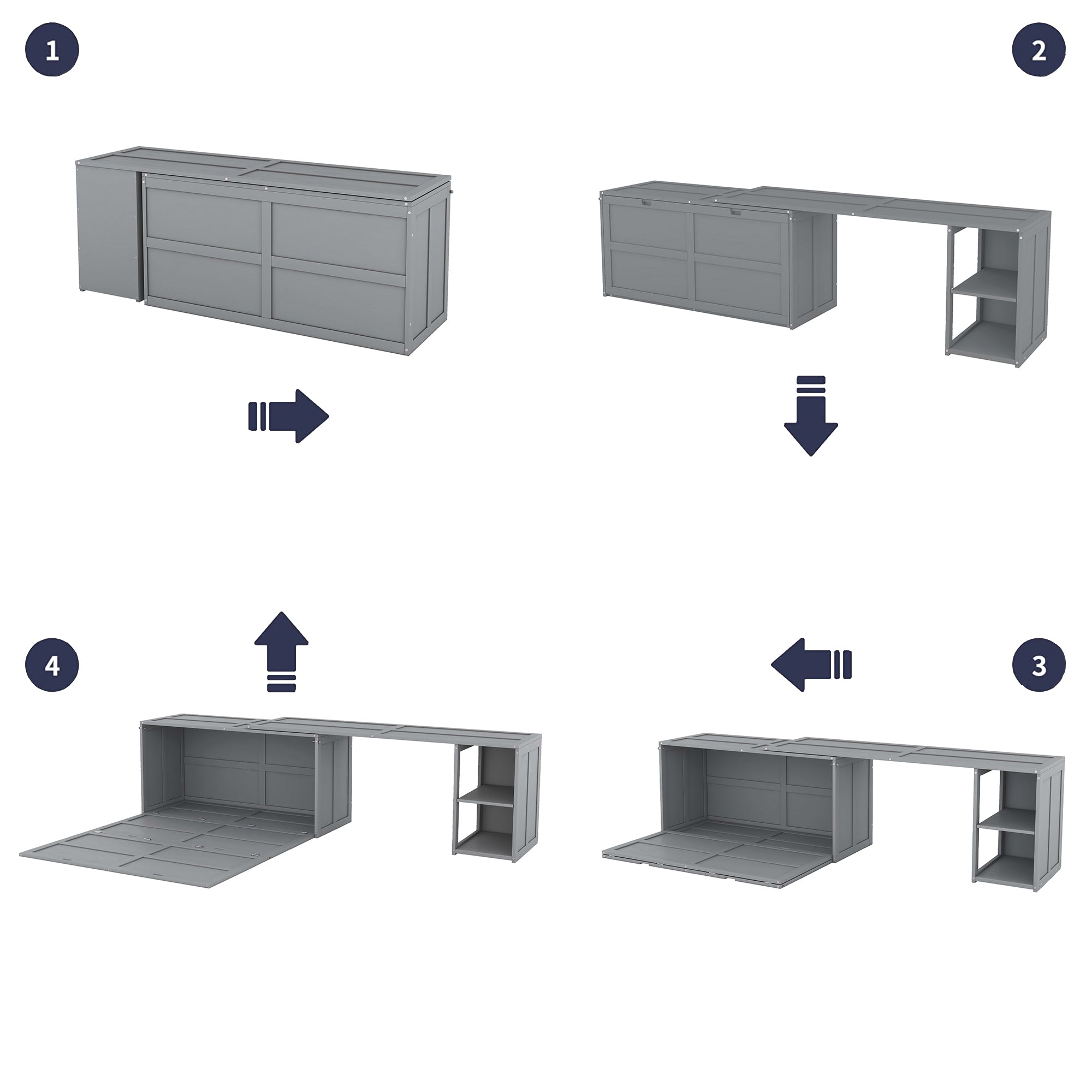 Queen Size Murphy Bed with Rotable Desk  Gray