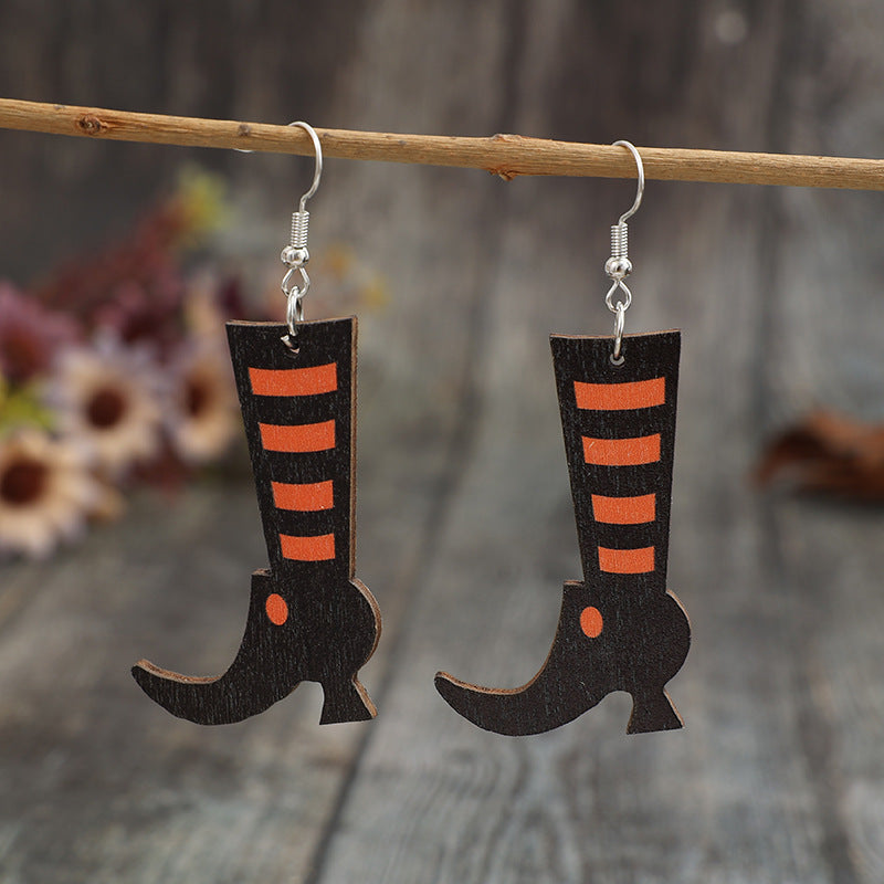 Boucles d'oreilles en alliage de bottes en bois