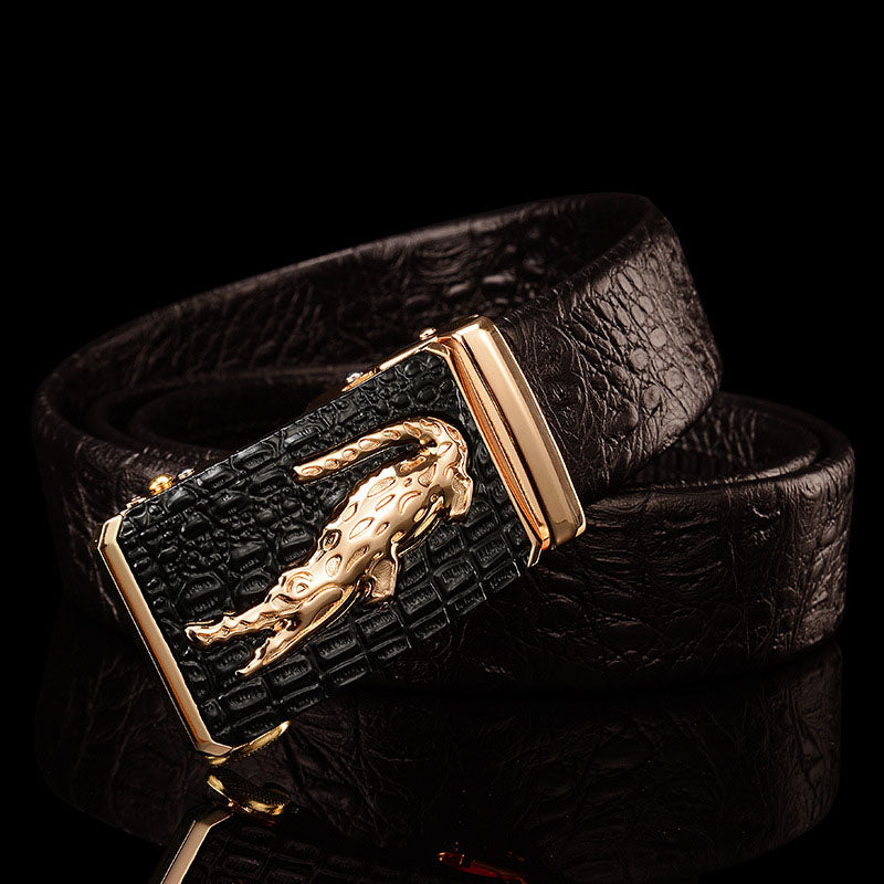 Ceinture en cuir véritable à motif crocodile