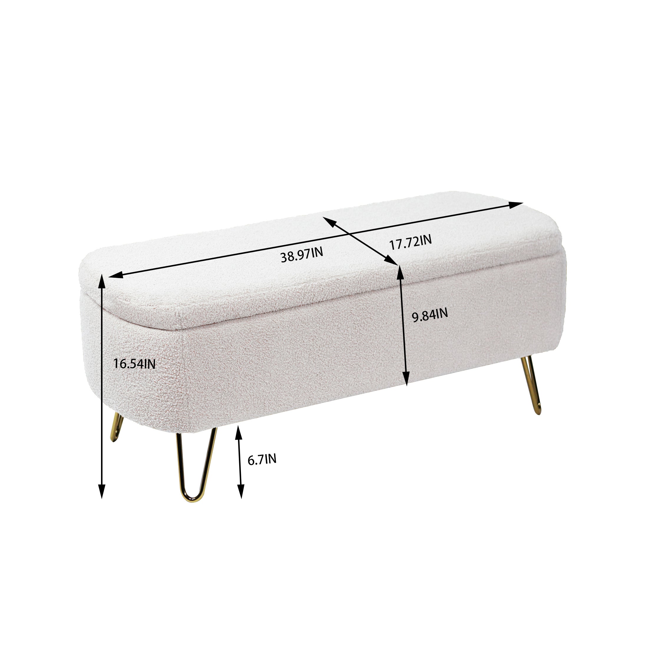 Ivory White Storage Ottoman Bench for End of Bed Gold Legs