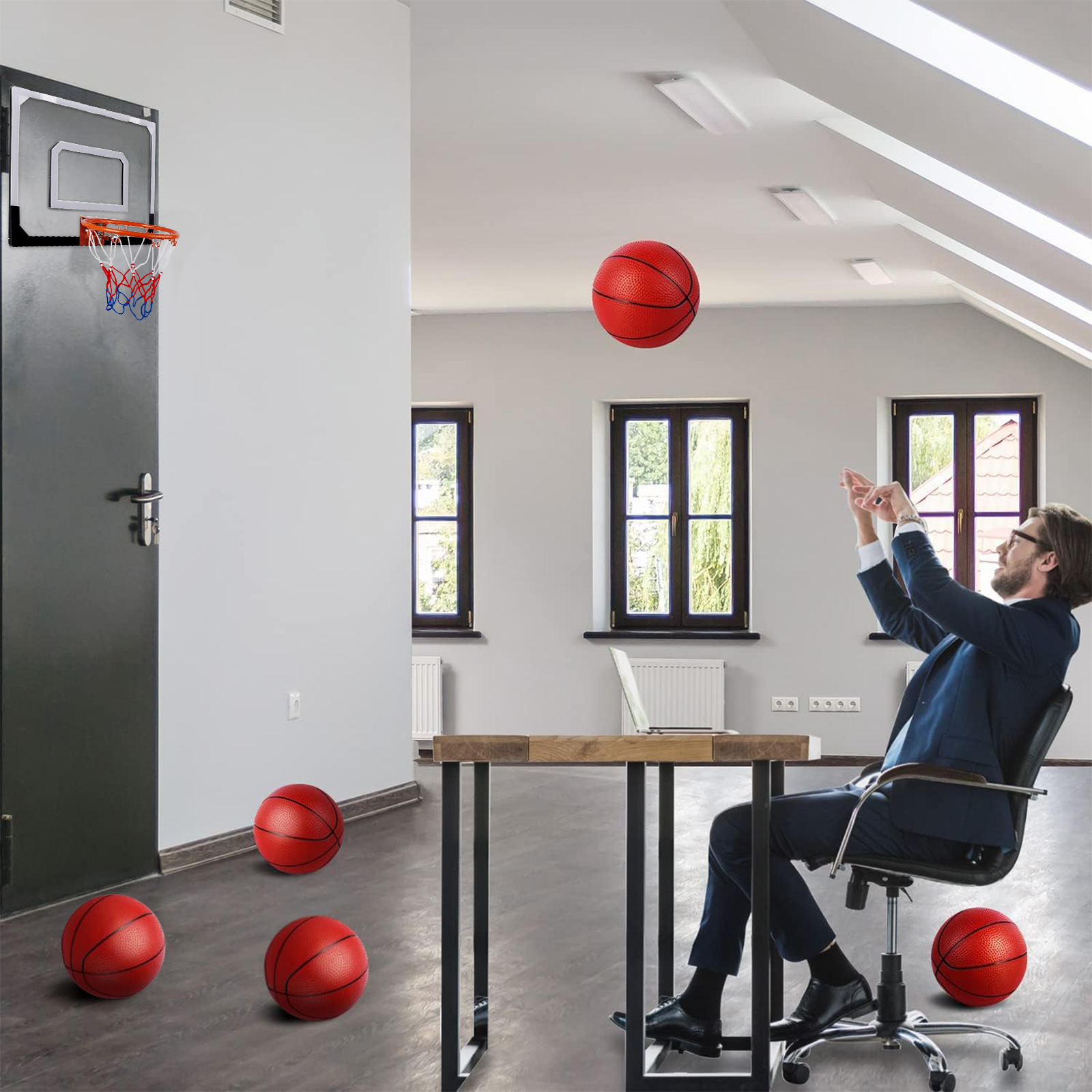 Aro de baloncesto Pro Room para colocar sobre la puerta - Juego de aro de baloncesto para montar en la pared - Aro de baloncesto para interiores