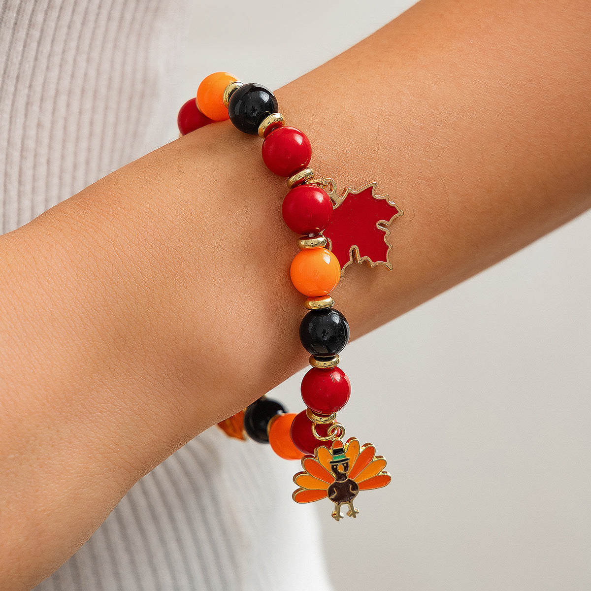 Thanksgiving Creative Maple Leaf Pendant Alloy Bracelet Personalized Letter Pumpkin Bead Bracelet