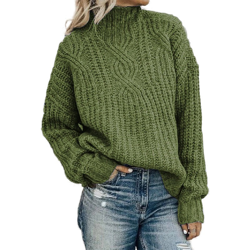 Women's sweater high neck Fried Dough Twists knitting top pullover