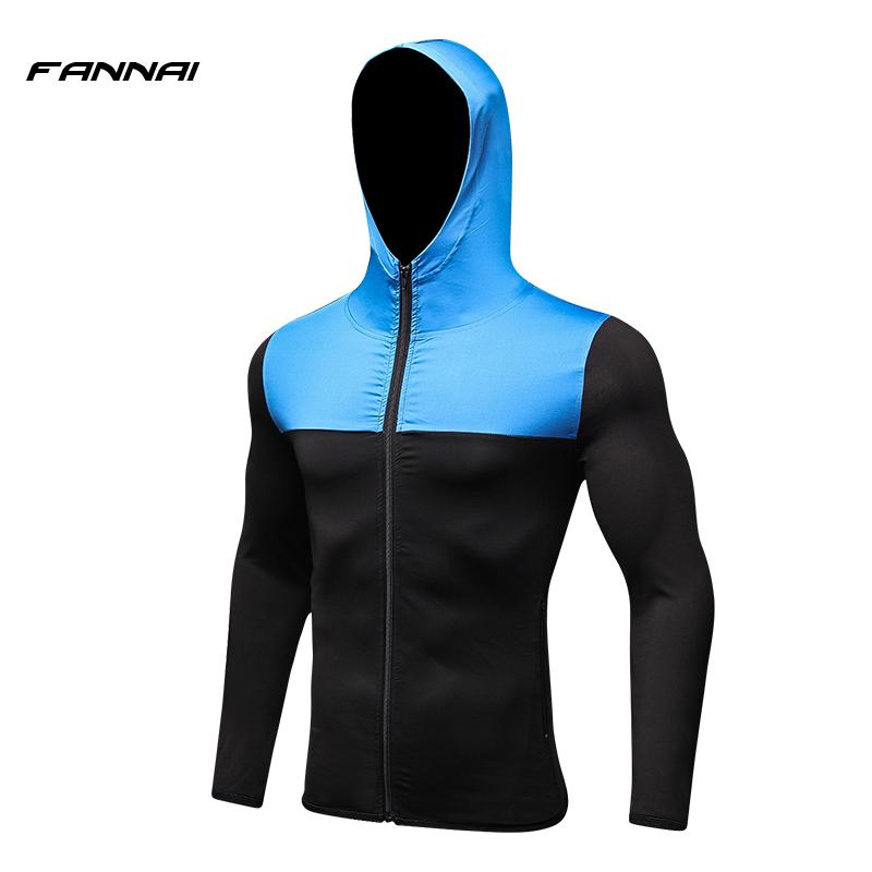 FANNAI Mens Running Jackets Fitness Sports Coat Soccer outdoor Training Gym corset hooded Thin Quick Dry Reflective zipper