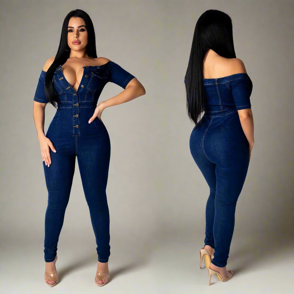 Denim Jumpsuit Women Wide Leg Spaghetti Strap