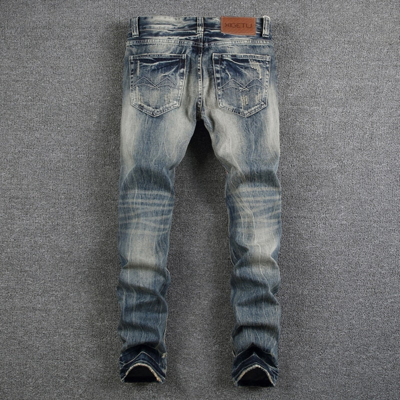 Mens Jeans Destroyed Ripped Jeans For Men Casual Pants Slim Fit Brand Streetwear Stretch Biker Jeans Trousers