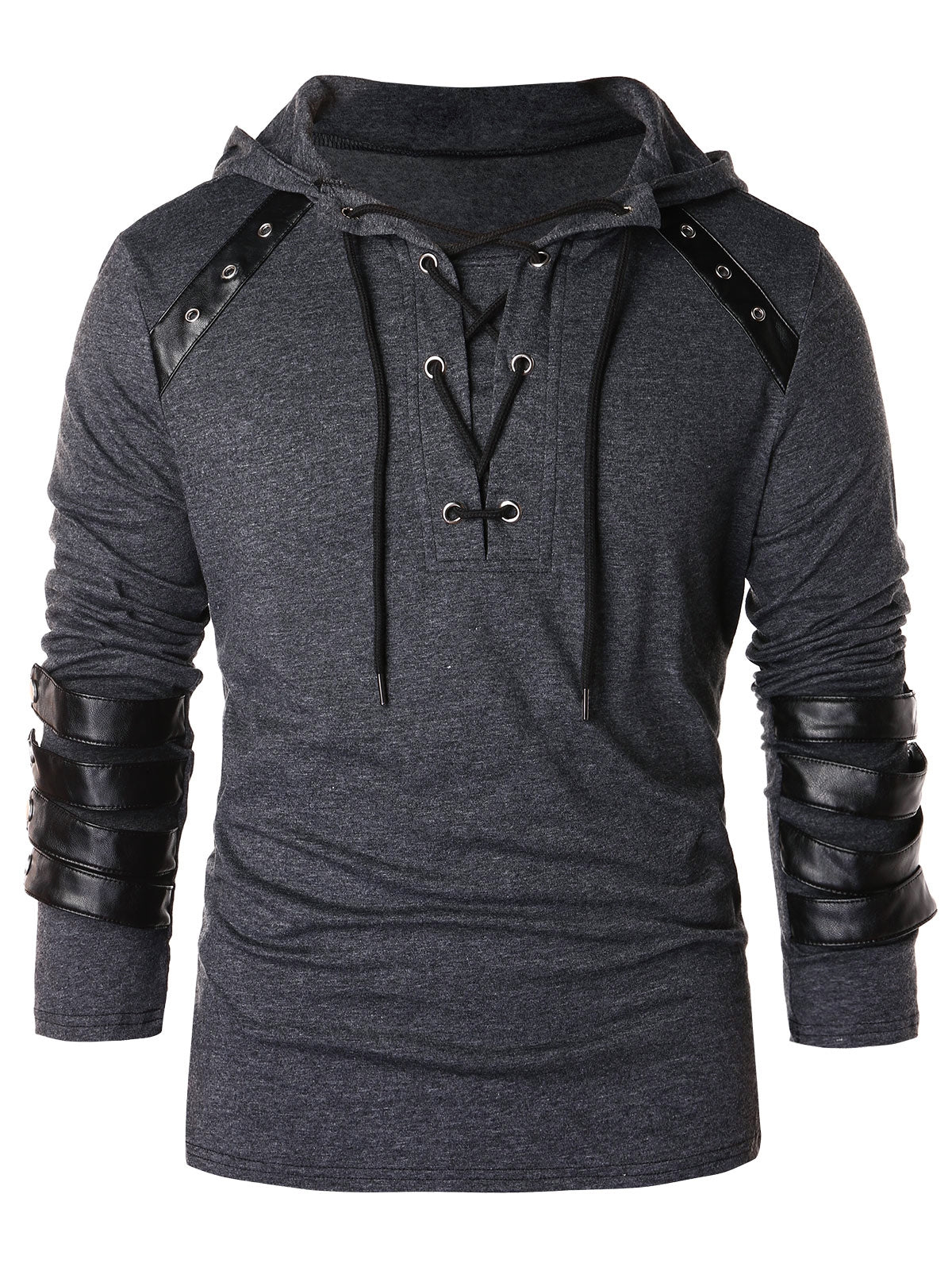 Faux Leather Lace Up Hoodie