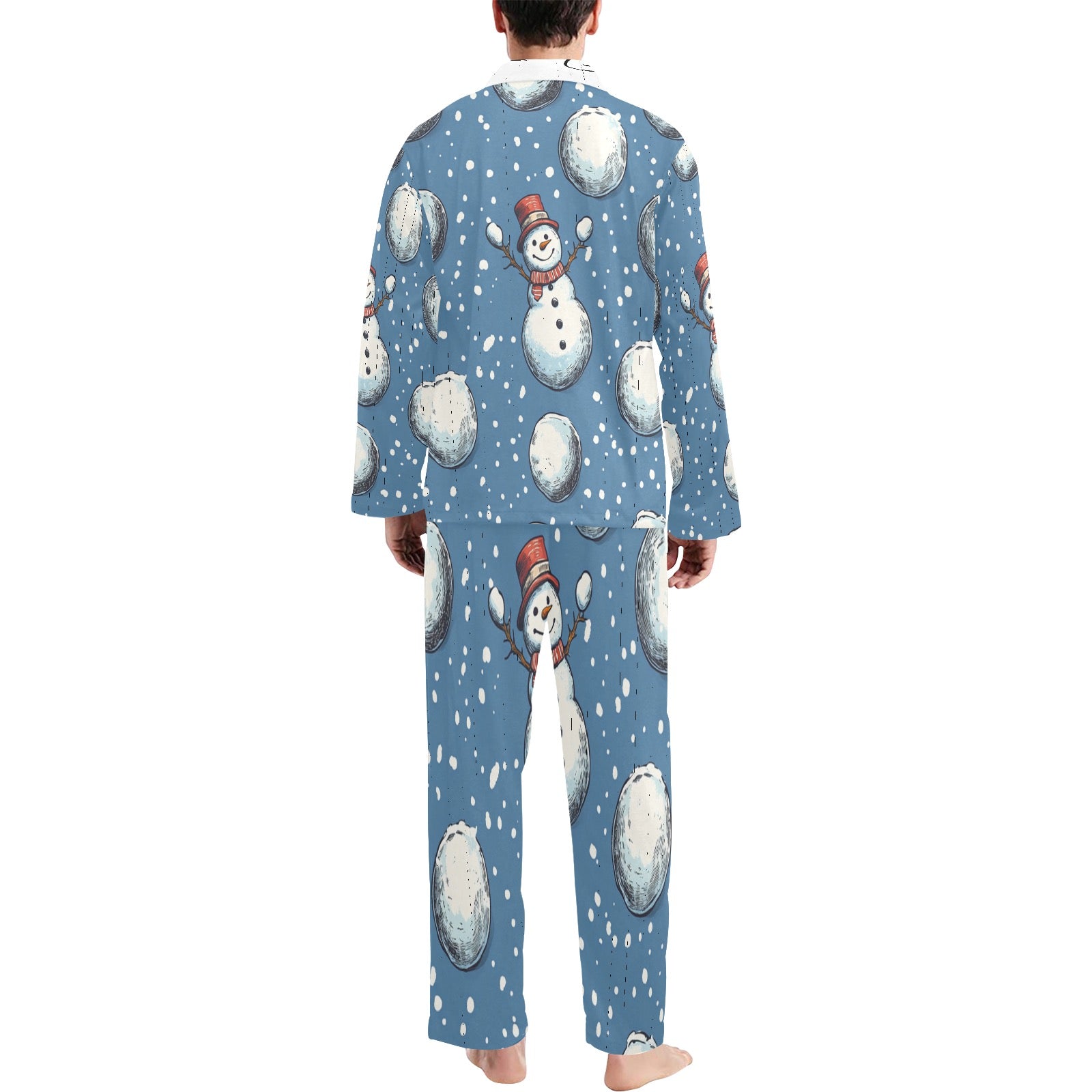 QREATRZ Snow Time Men's V-Neck Long Pajama Set