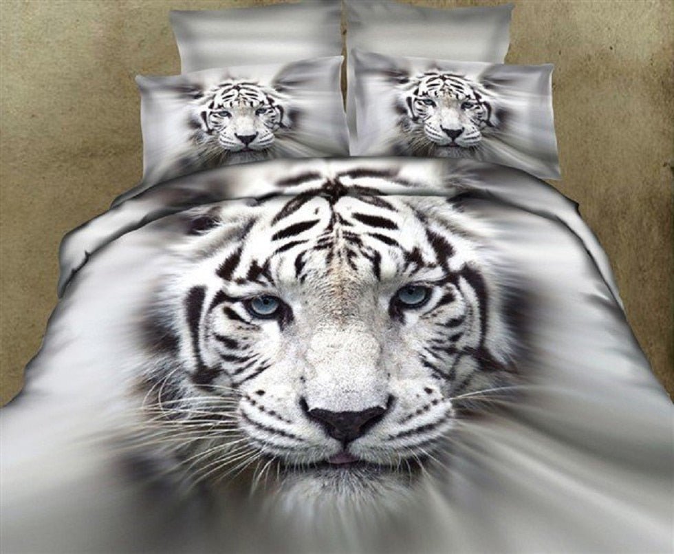 3D white tiger animal twin king full double bedclothes pillowcase duvet cover set bedding set - Qreatrz Fashion and Design LLC