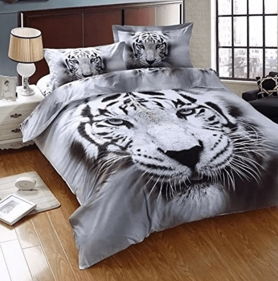 3D white tiger animal twin king full double bedclothes pillowcase duvet cover set bedding set - Qreatrz Fashion and Design LLC