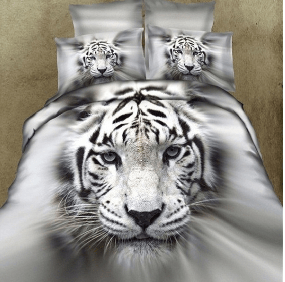 3D white tiger animal twin king full double bedclothes pillowcase duvet cover set bedding set - Qreatrz Fashion and Design LLC