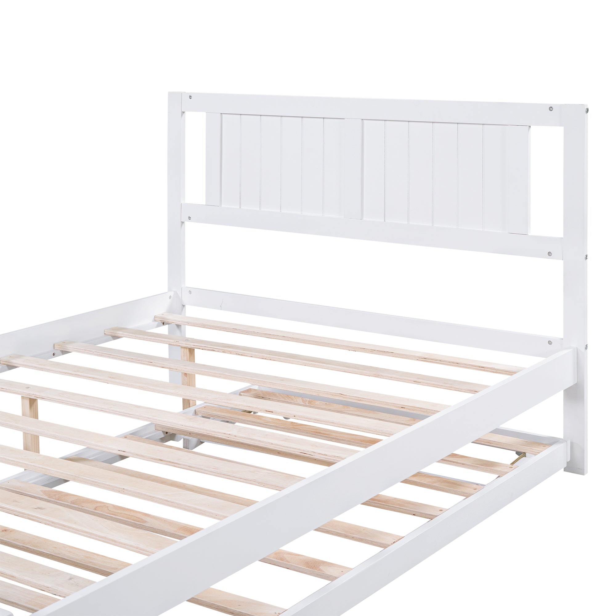 Full Size Platform Bed with Adjustable Trundle White