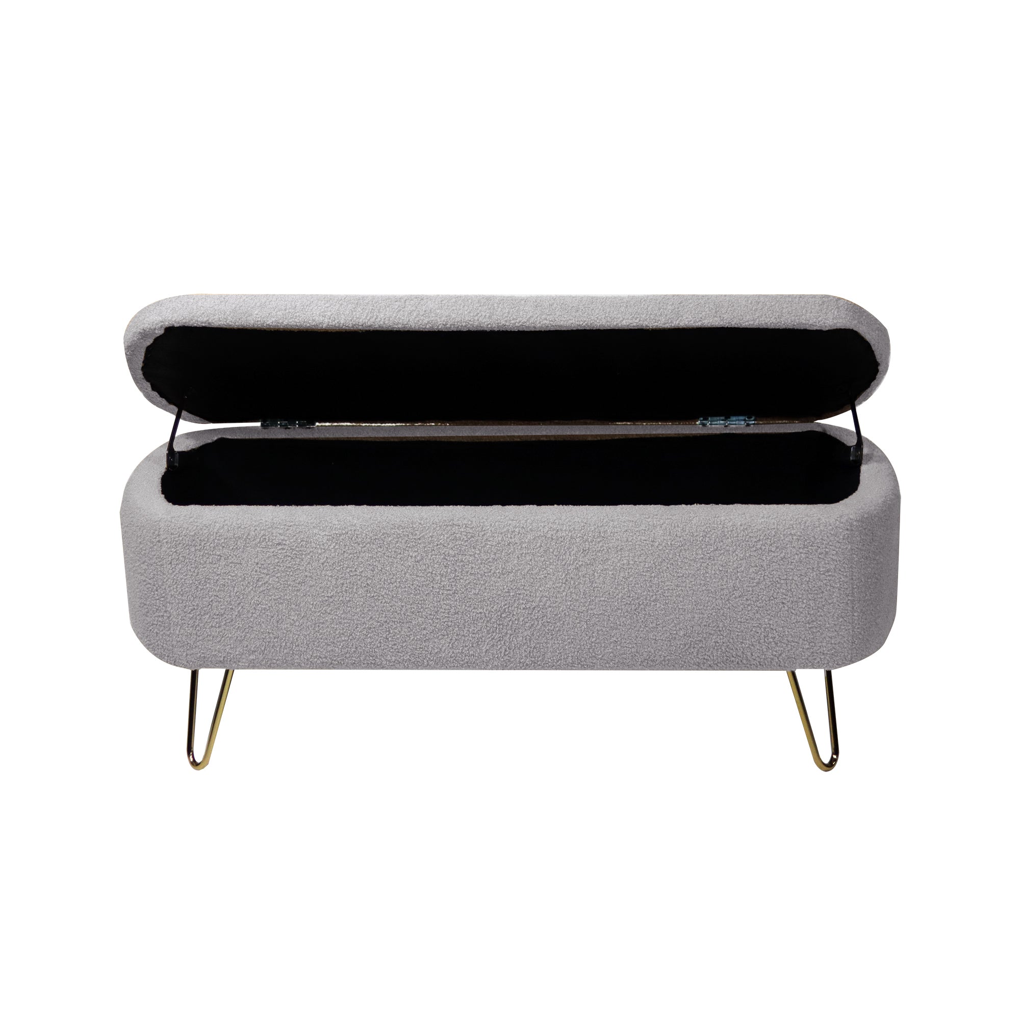 Grey Storage Ottoman Bench for End of Bed Gold Legs Modern Grey Faux Fur Entryway Bench